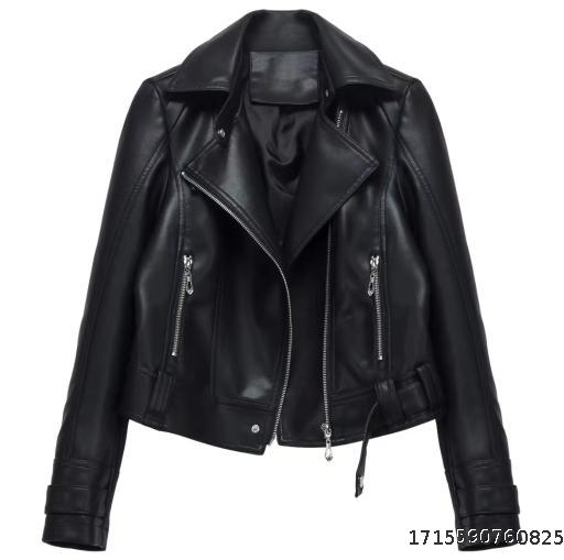 2023 Spring and Autumn New Women's Leather Clothes Short Motorcycle Flip Collar Slim Fit Instagram Korean Edition Jacket Small Coat
