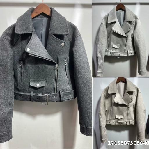 ZR Women's Wear European and American Style 2024 Spring New Sweet Cool Suit Leader Work Wear Motorcycle Casual Solid Color Woolen Jacket