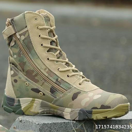 Spring and Autumn Anti Wear Python Pattern Field Tactical Boots Combat Training Boots Magnum Zipper Desert Boots Men's and Women's High Top Mountaineering Shoes