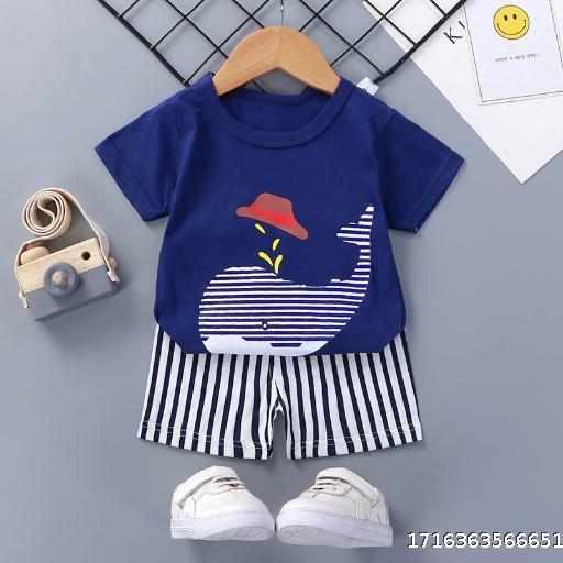 Summer set children's short sleeved shorts, female baby home clothes, baby T-shirts, male pajamas, ages 0-1-2-3