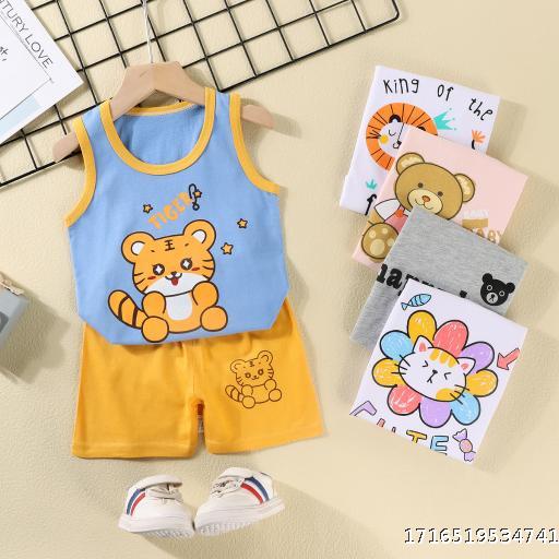 Children's Tank Top Set Summer Pure Cotton New Girl's Shorts Clothes Baby Korean Boys Sleeveless Set Children's Clothing