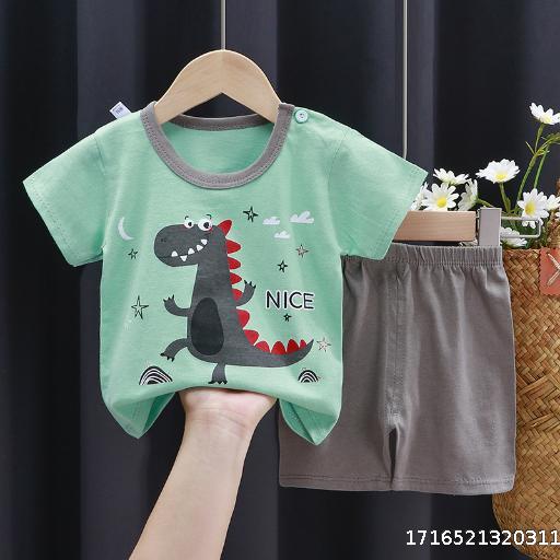 Summer children's short sleeved shorts set, pure cotton t-shirt, boys and girls, thin children's clothing, new 2024 men's treasure
