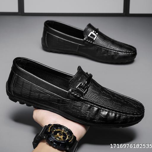 Dou Dou Men's Shoes Summer Breathable British Style Black Men's Casual Leather Shoes Lazy Kick Driving Lefu Tidal Shoes