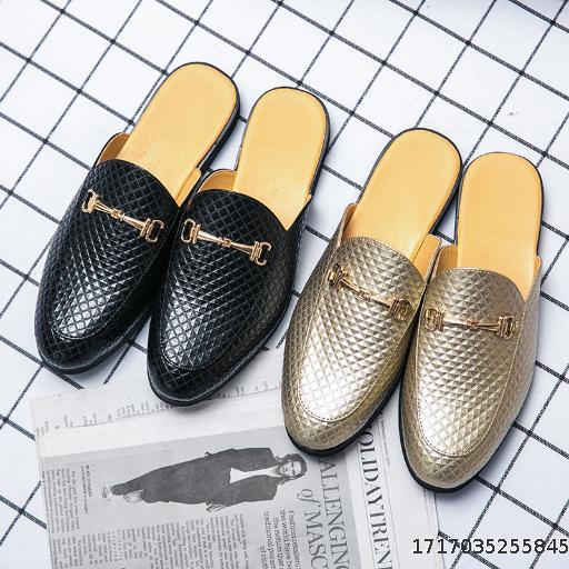 Summer New Men's Baotou Half Tuo Small Leather Shoes Trendy Brand Retro Lazy Man One Feet Casual Men's Shoes