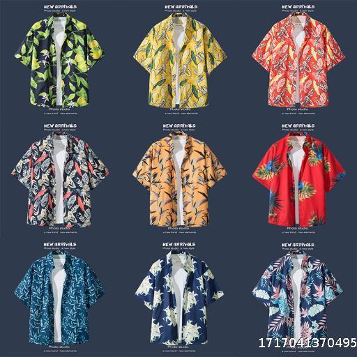 Beach Vacation Versatile Flower Shirt Men's Short sleeved Instagram Pippy Handsome Hawaiian Vintage Loose Beach Shirt Coat