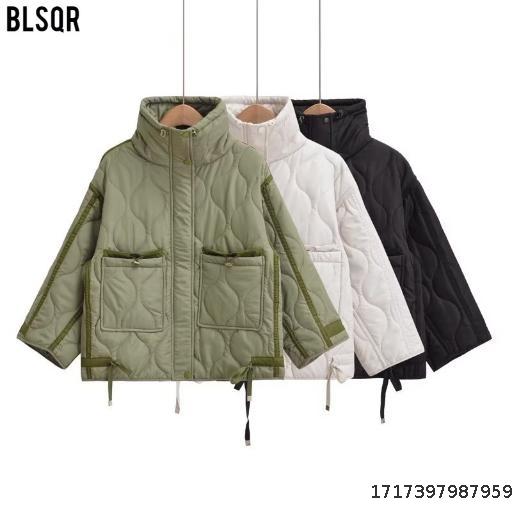 Cross border Y2KZA Women's Wear New European and American Zipper Style Stand up Collar Long sleeved Cotton Coat Loose Short Jacket Coat Women F7