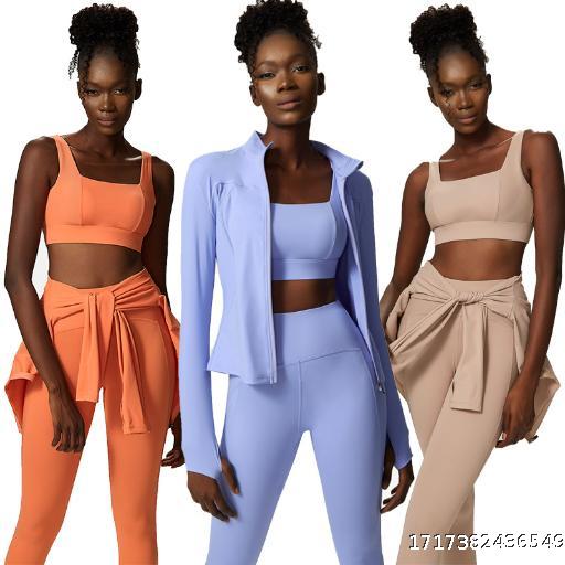 Yoga suit  women's nude yoga suit three piece set, large-sized sports and fitness suit set