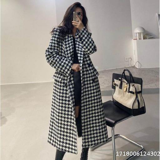 2023 Autumn New Korean Qianniao Extra Set Medium and Long Knee Length Celebrity Little Fragrant Wind Coat Woolen Coat for Women