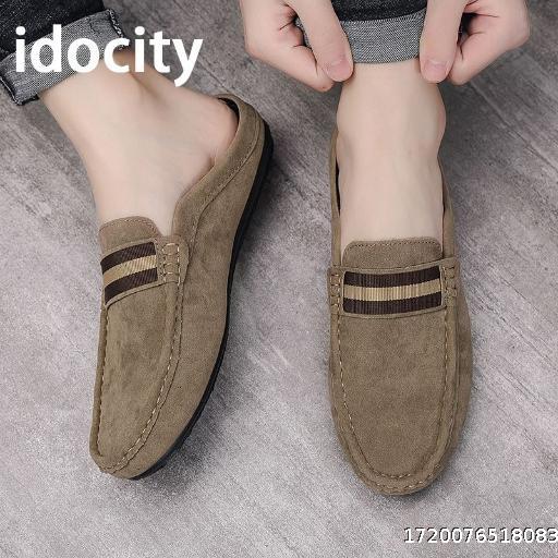 2024 Men's Bean Shoes Lazy Man Kicks Half Tug Anti slip Summer New Business Men's Matte Leather Shoes Soft Sole