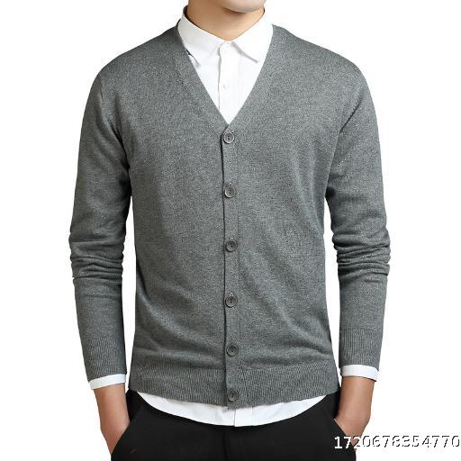 Men's Spring and Autumn New Solid Color Knitted Cardigan Men's V-neck Button Sweater Men's Coat Cross border Business Men's Sweater