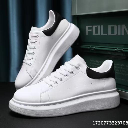 White Shoes Men's Thick soled Shoes Men's Korean Edition Trendy Versatile Men's Shoes Spring and Autumn Height Increase Breathable Couple Sports and Leisure Board Shoes