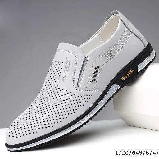 Men's casual shoes with breathable mesh and hollowed out one foot leather surface summer plus size leather shoes