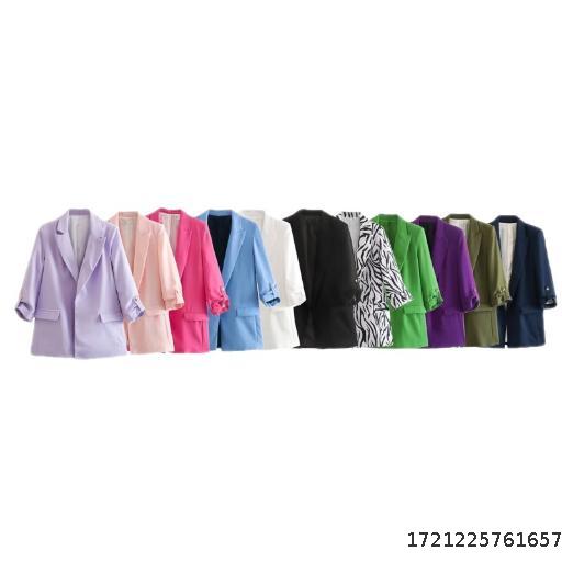 Women's dopamine color spring and fall new French niche can be rolled sleeve closure casual blazer 8138
