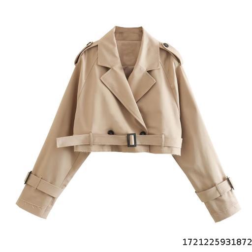 2023 Spring and Autumn New Women's Clothing European and American Style with Belt, Long Sleeve, Short Casual Windbreaker Coat