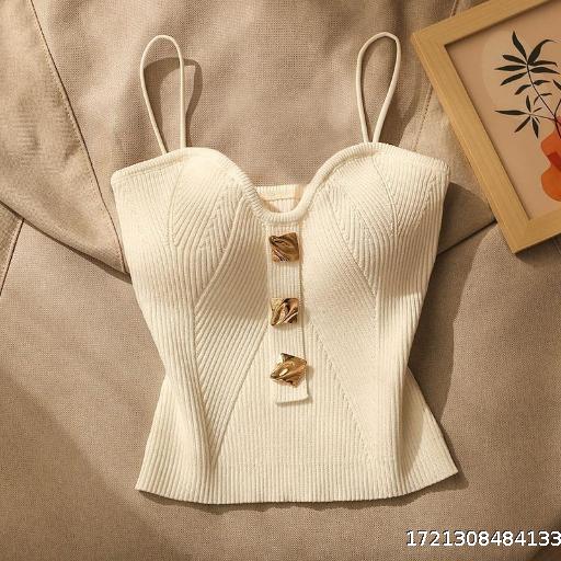 2024 Summer New High end Fragrant Knitted strapless Tank Top with Inner and Outer Sleeveless Back Short Top for Women