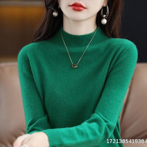 Half high neck Western style sweater for women, loose oversized sweater, autumn and winter thick long sleeved knitted base sweater