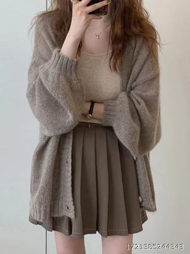 2024 Spring and Autumn Lazy Coffee Sweater Knitted New Loose cardigan Autumn/Winter Top Thin Coat Versatile Outerwear