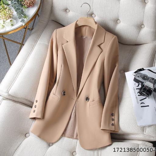Khaki casual suit jacket for petite women in spring and autumn 2024 new Korean style slim fit suit top