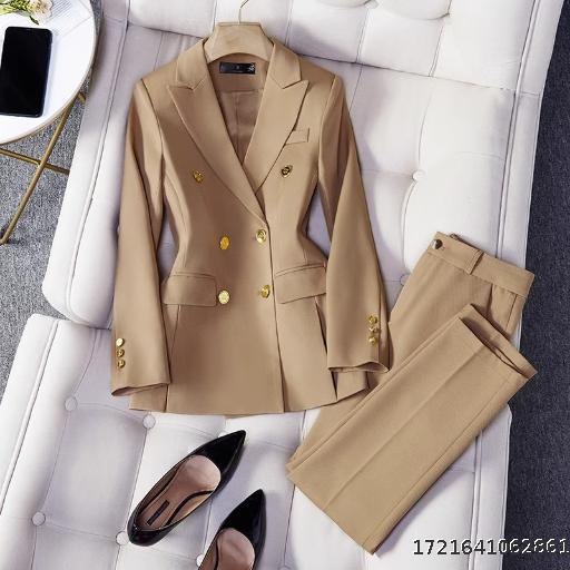 Advanced khaki suit jacket for women in spring and autumn, high-end professional temperament, casual formal suit set, work clothes