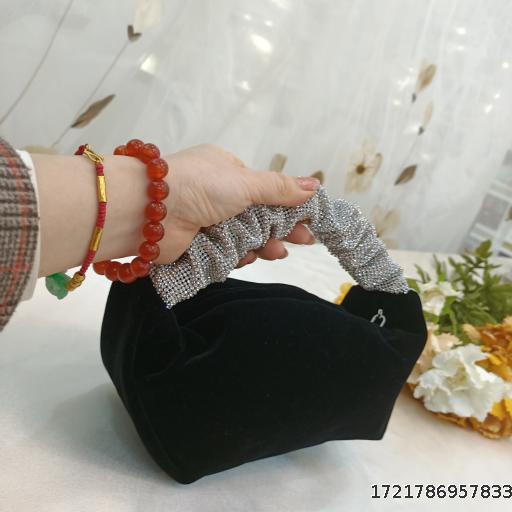 New women's bag Flash diamond bag Black velvet bag rhinestone handbag dinner clutch