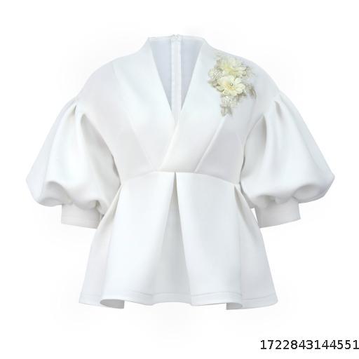 AM030439 New European and American Lantern Sleeve Top Large Size Temperament Style Suit Collar Embroidered Women's Clothing Tops