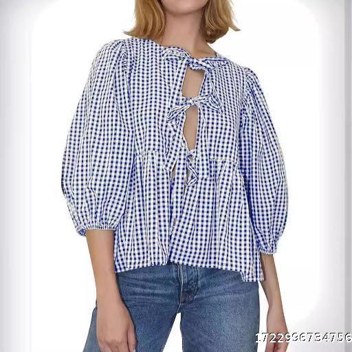 European and American Cross border Independent Station Spring/Summer New Women's Sweet and Casual Strap Striped Shirt