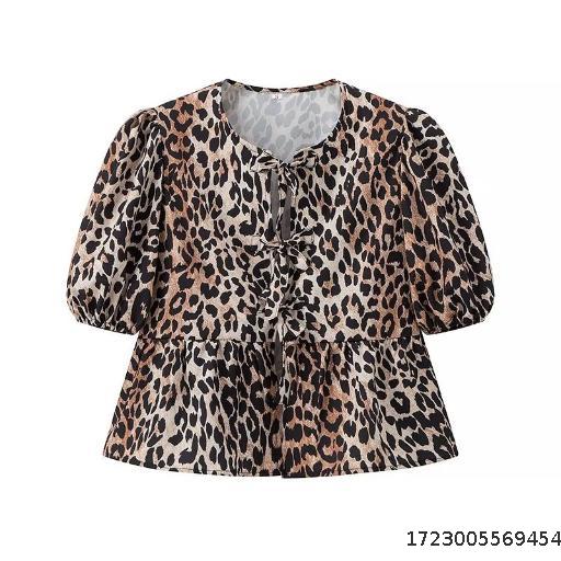 Europe and the United States new women's leopard print short-sleeved shirt