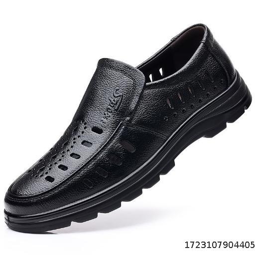 Men's genuine leather four seasons new soft bottom hollow round head casual formal wear breathable