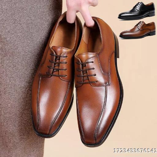 Square toe lace up leather shoes men's plus size men's leather shoes