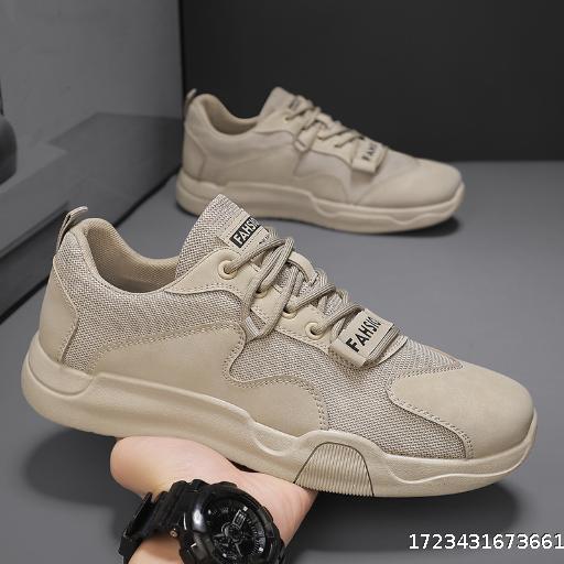 Spring and summer trend new men's shoes daily sports casual shoes leather mesh stitching breathable wear comfortable durable