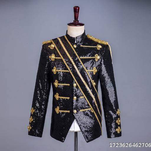 Men's black sequined men's gold inlaid performance costume performance dress