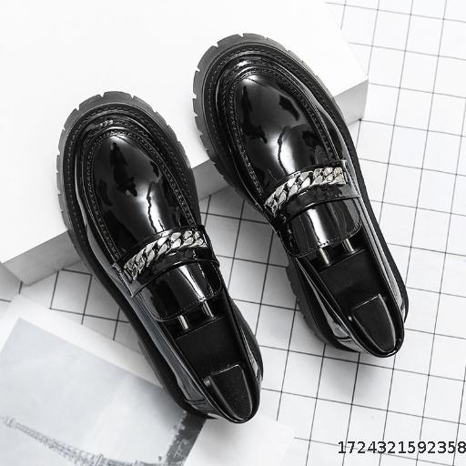 Men's big toe leather shoes thick sole heightening patent leather shiny casual thick heel loafers
