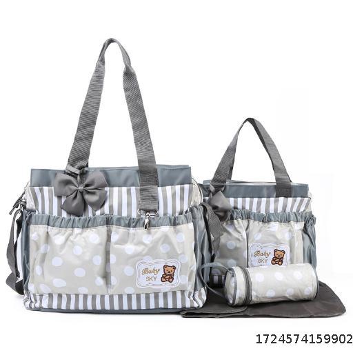Fashionable Printed Big Round Dot Mommy Bag Four Piece Set Multi functional Large Capacity Butterfly Festival Single Shoulder Mommy Bag Maternal and Child Bag