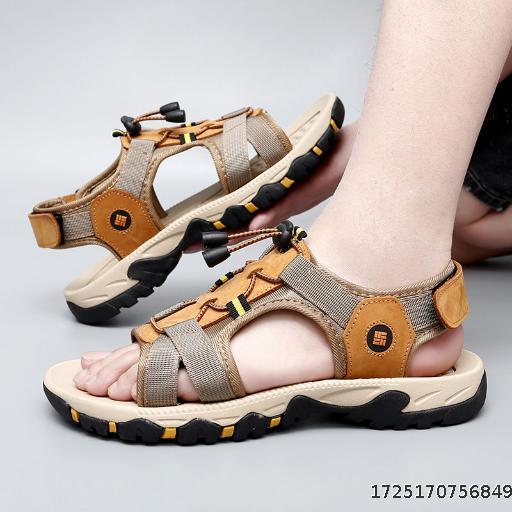 Men's Sandals 2024 New Summer Cool Trailer Versatile Anti slip Wear resistant Hole Shoes Ultra soft Breathable Genuine Leather Beach Shoes