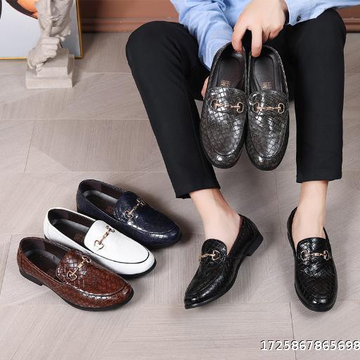 Spring and Summer Men's Shoes Large Size Knitted Leather Shoes Bean Shoes Casual British Breathable