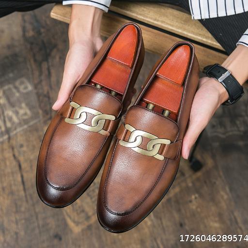 Season Men's Shoes Fashion Business One Foot Stirrup Casual Leather Shoes Brown Pointed Toe British Men