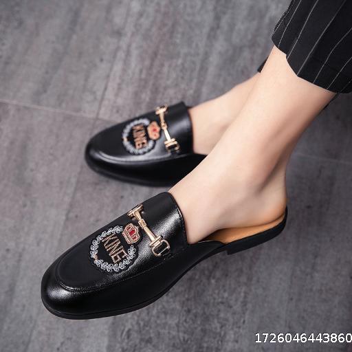 Spring and Summer Men's Shoes Bright Leather Half Dragged Leather Shoes Trendy Breathable Casual Men's Shoes