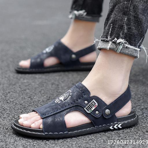 Large men's leather sandals, youth trendy slippers, soft soled driving shoes