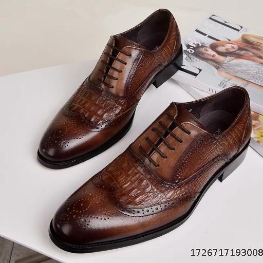 plus size Brock Oxford Men's Vintage Leather Shoes Crocodile Pattern Leather Shoes