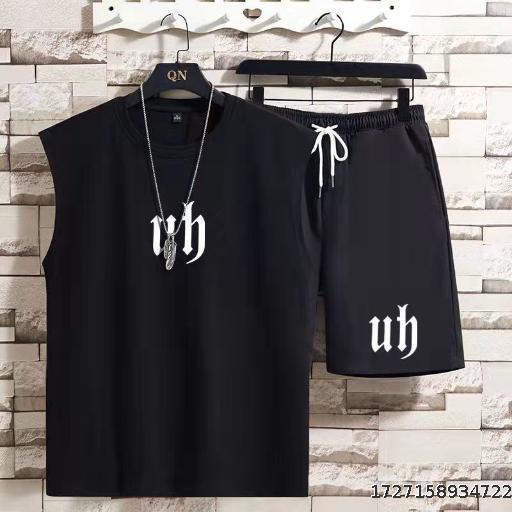 Top/Set Trendy Brand Printed Sleeveless Tank Top Set Men's T-shirt Summer Casual Sports Tank Top Shorts Two Piece Set