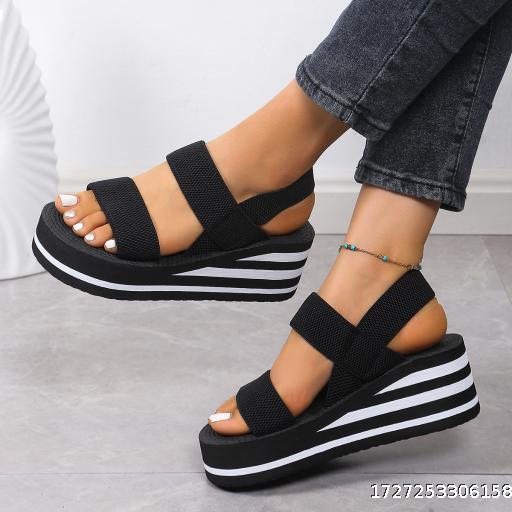 Sandals Fashion Outerwear Roman Black and White Fake Hemp Rope Women's Sandals Thick Bottom Fashion Student Summer