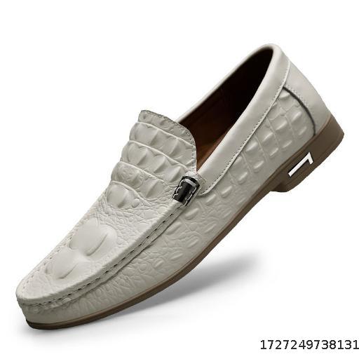 Doudou Shoes Men's Genuine Leather Crocodile Pattern Lazy Shoes Business Casual Set Shoes Korean Edition Fashion Men's Leather Shoes