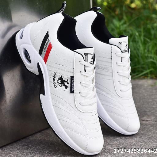 Sports shoes for men in autumn and winter, leather surface, large size white, casual men's shoes, board shoes, waterproof running shoes for teenagers, white shoes