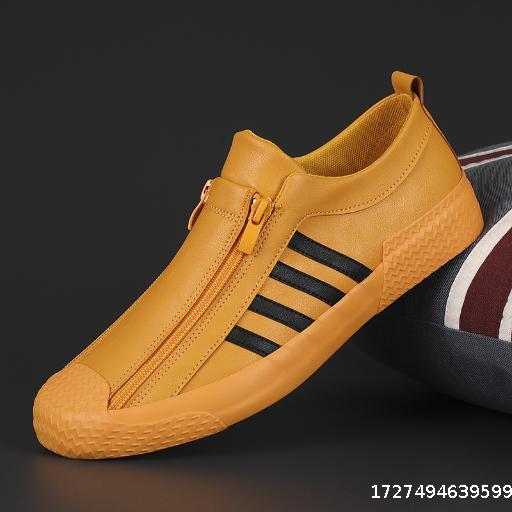 Autumn casual sports shoes men's shoes, white shoes, zipper style versatile shell toe men's shoes, soft leather trendy shoes