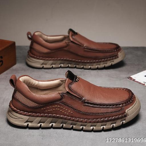 Leather shoes men's one foot stirrup casual shoes flat bottomed Loafers