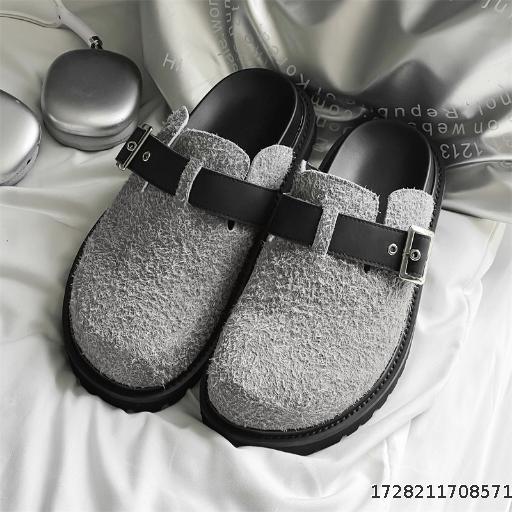 First layer cowhide Haken version summer high-end feeling brushed flat bottom cowhide fishing casual toe slippers