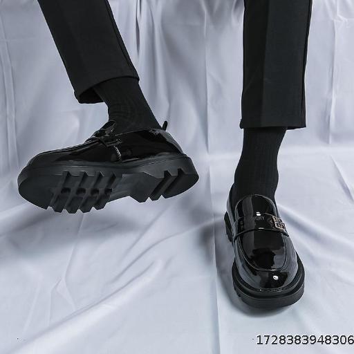 Leather shoes men's bright leather black heightening men's British style youth a footstomp thick bottom breathable Le Fu shoes