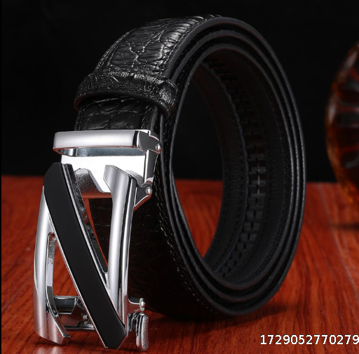 Crocodile Pattern Belt Men's Genuine Leather Automatic Buckle Business Belt