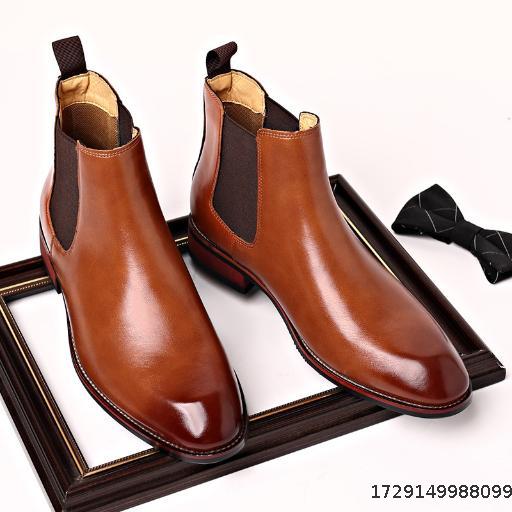 Chelsea boots men's breathable pointed short boots British style high top leather shoes