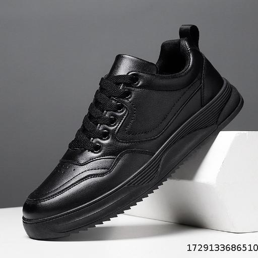 Leather board shoes men's fall and winter padded casual shoes warm black couple shoes large size hundred with comfortable leather shoes men
